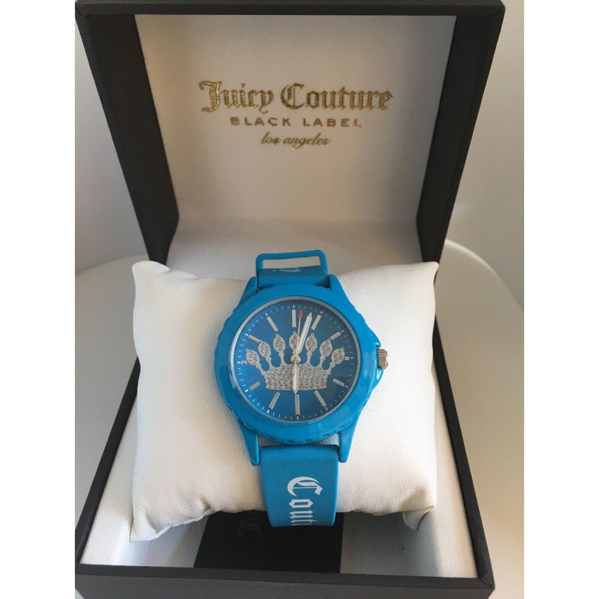 Juicy Couture Black Label Womens Glitter Crown Silicone Blue Watch JC/1001BL