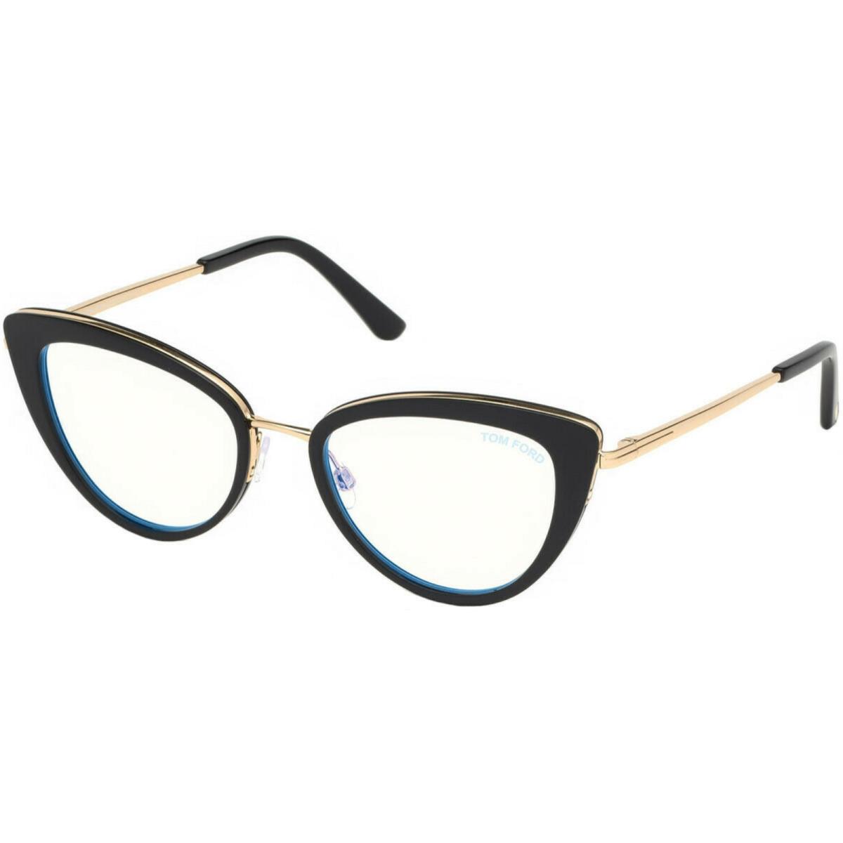 Tom Ford Classic Eyeglasses TF 5580-B 001 53-19 Black Gold Cat-eye Frames