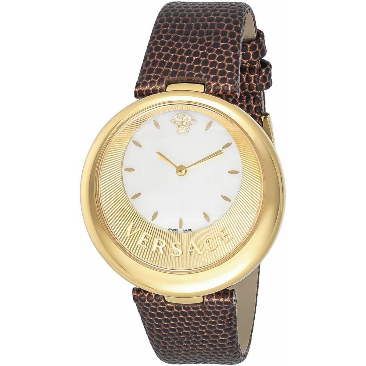 Versace Women`s VAQ030016 `perpetuelle` Stainless Steel Gold Brown Leather Watch