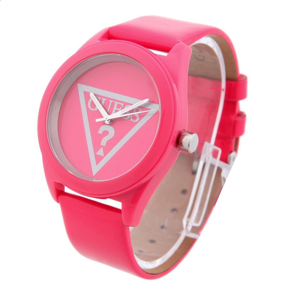 Guess Pink Fuchsia Lip Gloss Patent Leather Women Logo Dial WATCH-W65014L3