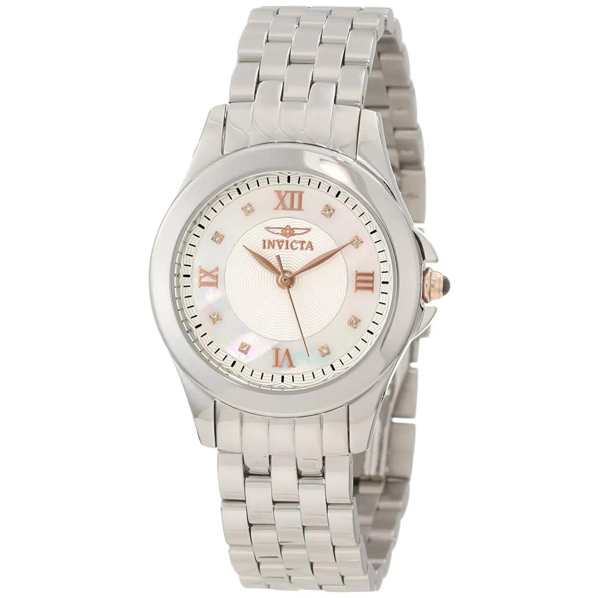 Invicta 12538 Women`s Angel Mother of Pearl Dial Stainless Steel Quartz Watch - Dial: MOP, Band: Silver, Bezel: Silver