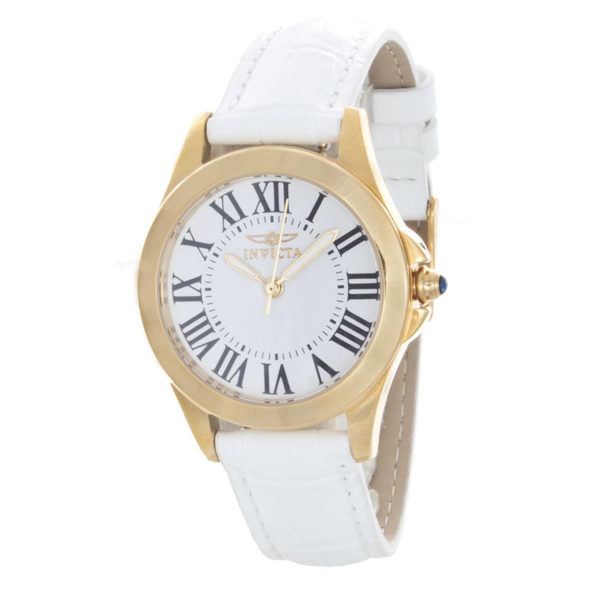 Invicta Angel White Dial Leather Strap Ladies Watch - White