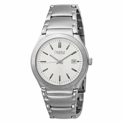Bulova Caravelle 43B37 Men s Silver Tone Date Stainless Steel Bracelet Watch - White Dial, Silver Band