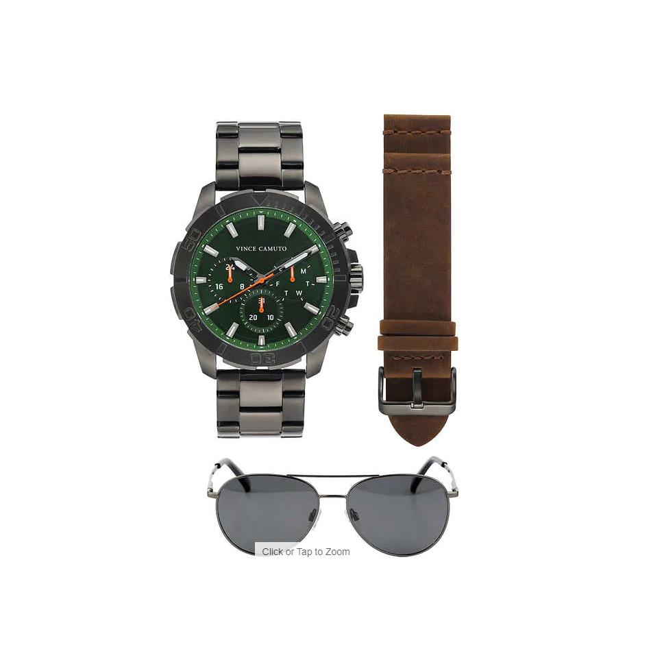 Vince Camuto Chronograph Men`s Watch Sunglasses Set 2 Colors