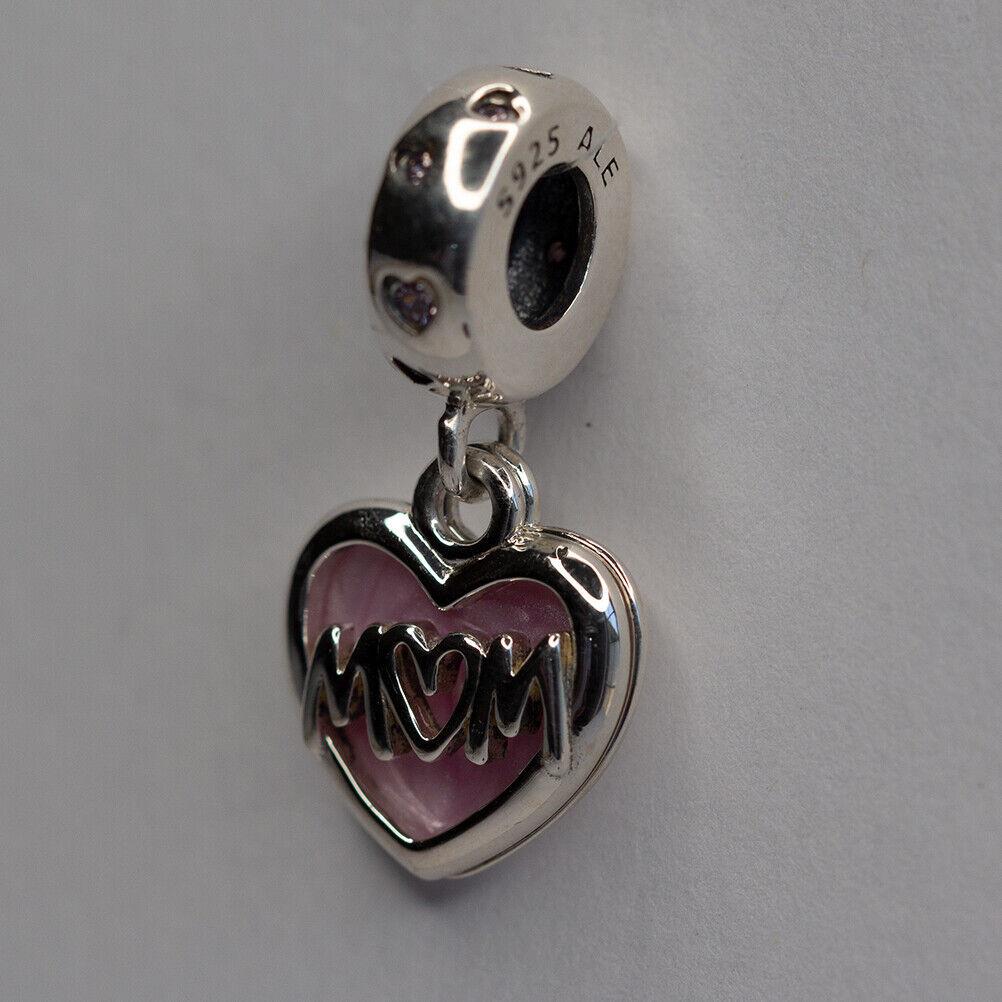 Pandora Charm Mom Script Pink Heart Dangle 798887C01