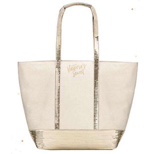 Victoria`s Secret Tote Bag White Sparkle Sequ