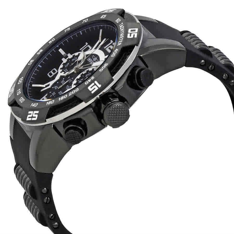 Invicta Speedway Chronograph Black Dial Men`s Watch 24236 - Dial: Black, Band: Black, Bezel: Black Ion-plated
