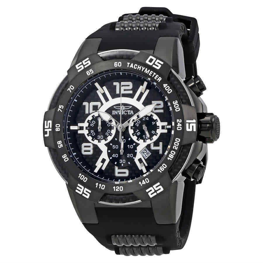 Invicta Speedway Chronograph Black Dial Men`s Watch 24236 - Dial: Black, Band: Black, Bezel: Black Ion-plated