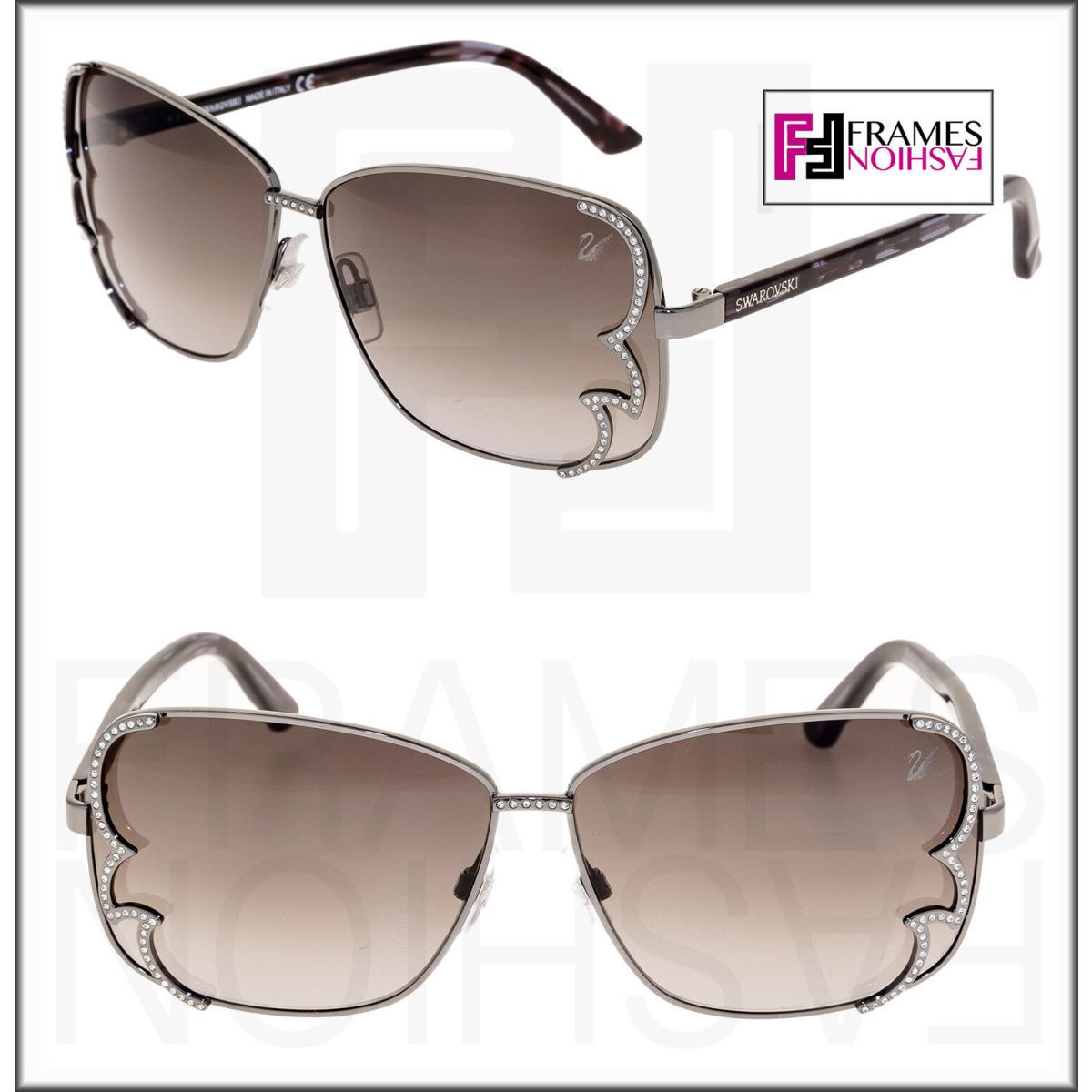 Swarovski Sk0038 Gunmetal Square Sunglasses Brown Crystal Oversized SK0038