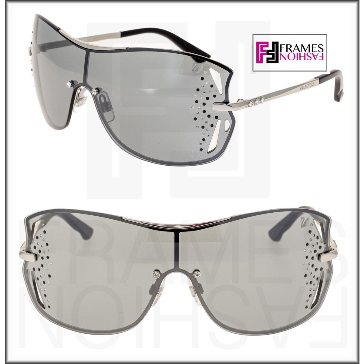 Swarovski Sk0041 Silver Shield Sunglasses Grey Mirrored Crystal Oversized SK0041