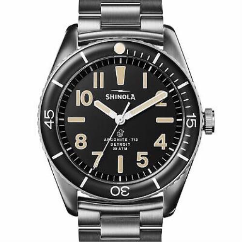 Shinola 42MM The Duck Black Dial Stainless Steel Bracelet Extra Band Watch