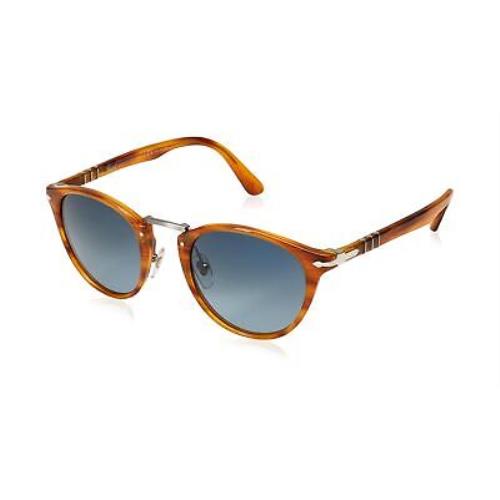 Persol Po3108s Panto Sunglasses Striped Brown/ Light Blue Grad Dlue Polarized