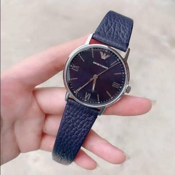 Emporio Armani Blue Dial Stainless Steel Leather Band Men`s Watch AR11012