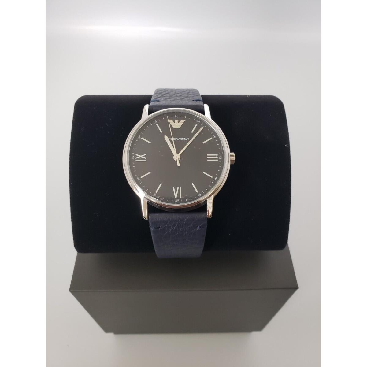 Emporio Armani Kappa Silver Tone Blue Dial Blue Leather Strap Mens Watch AR11012