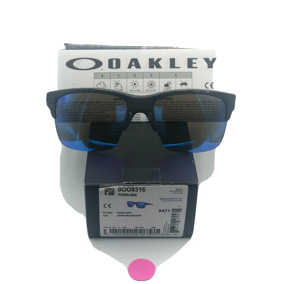 OO9316-04 Mens Oakley Thinlink Sunglasses - Dark Grey - Sapphire Iridium