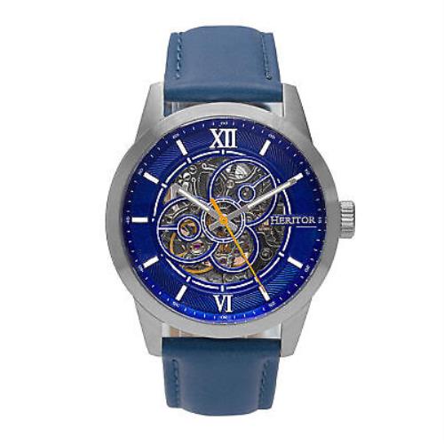 Heritor Automatic Jonas Leather-band Skeleton Watch - Silver/blue