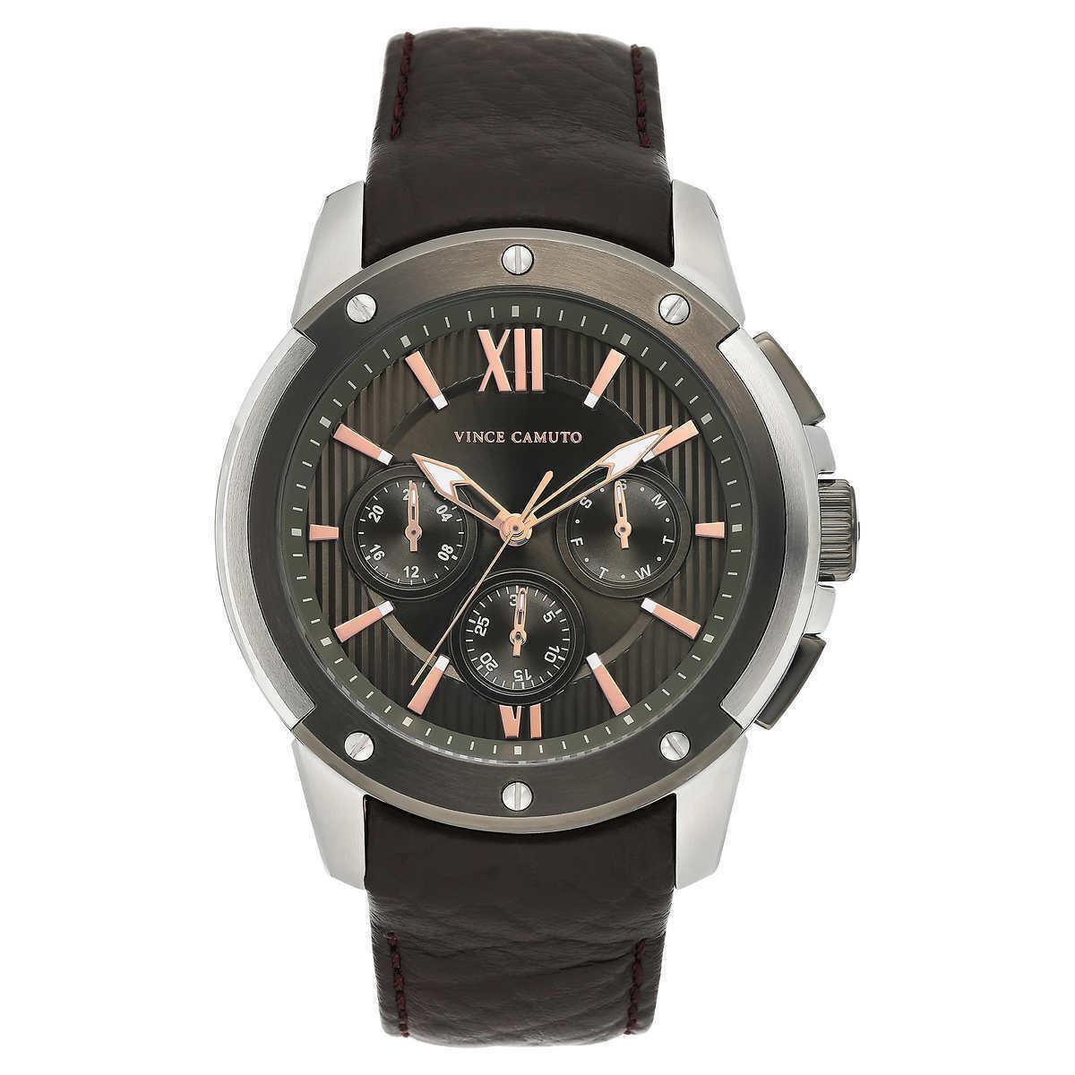Vince Camuto VC/1129DGSV Chronograph Day/date Leather Strap Men`s Watch