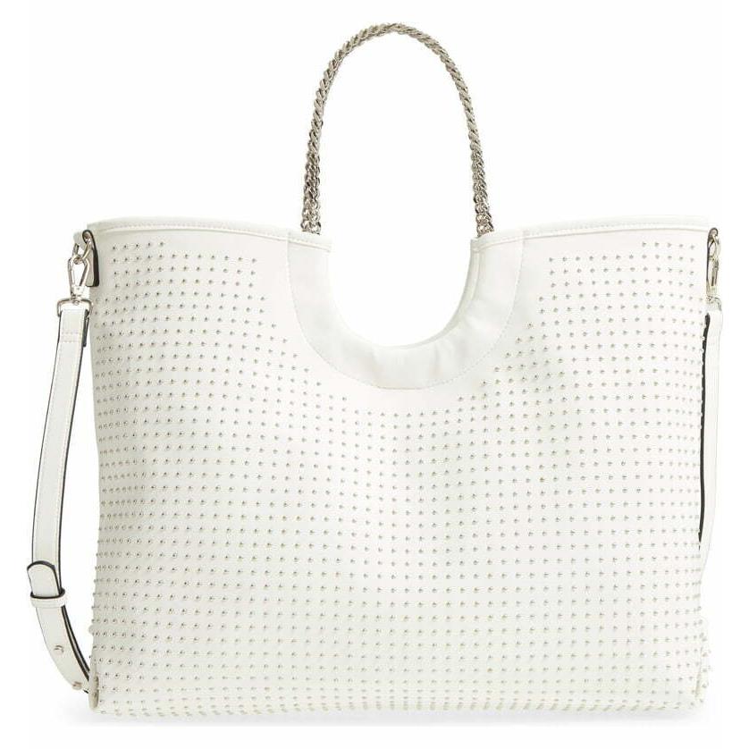 Steve Madden Blenny Pin Stud White Faux Leather Crossbody Tote Bag 2803