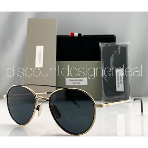 Thom Browne Round Sunglasses TB-109-A-T-GLD-BLK Black Gold Frame Dark Gray Lens