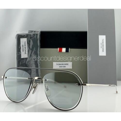 Thom Browne Aviator Sunglasses TBS112-52-01 Silver Frame Gray Flash Lens 52mm