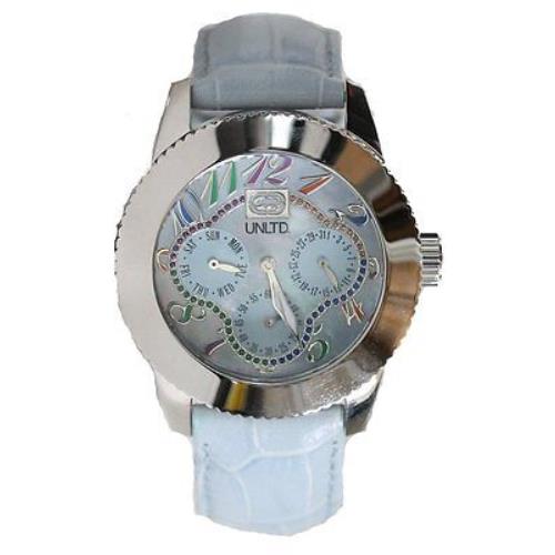 New-marc Ecko Unltd Silver Tone White Leather Band The Lucky Watch E11532L1