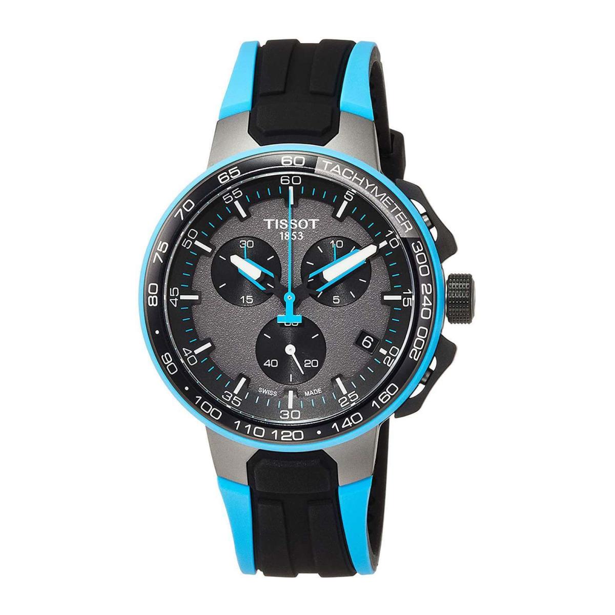 Tissot Mens T-race Cycling Water Resistant Silicone Band Watch Black / Blue