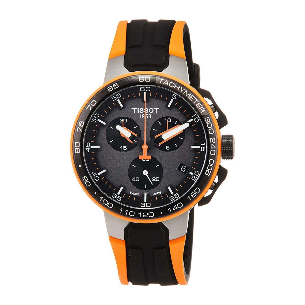 Tissot Mens T-race Cycling Water Resistant Silicone Band Watch Black/Orange