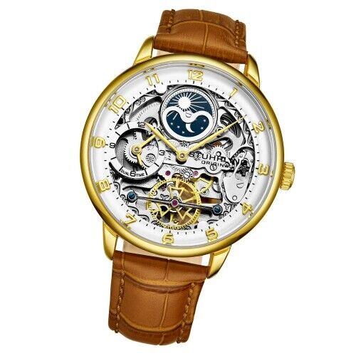 Stuhrling 3925 2 Legacy Automatic Skeleton Dual Time Am/pm Leather Mens Watch