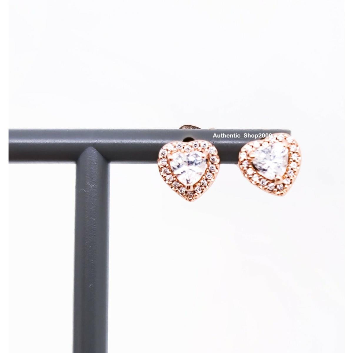 Pandora Rose Gold Pla Sparkling Elevated Heart Stud Earrings 288427C01