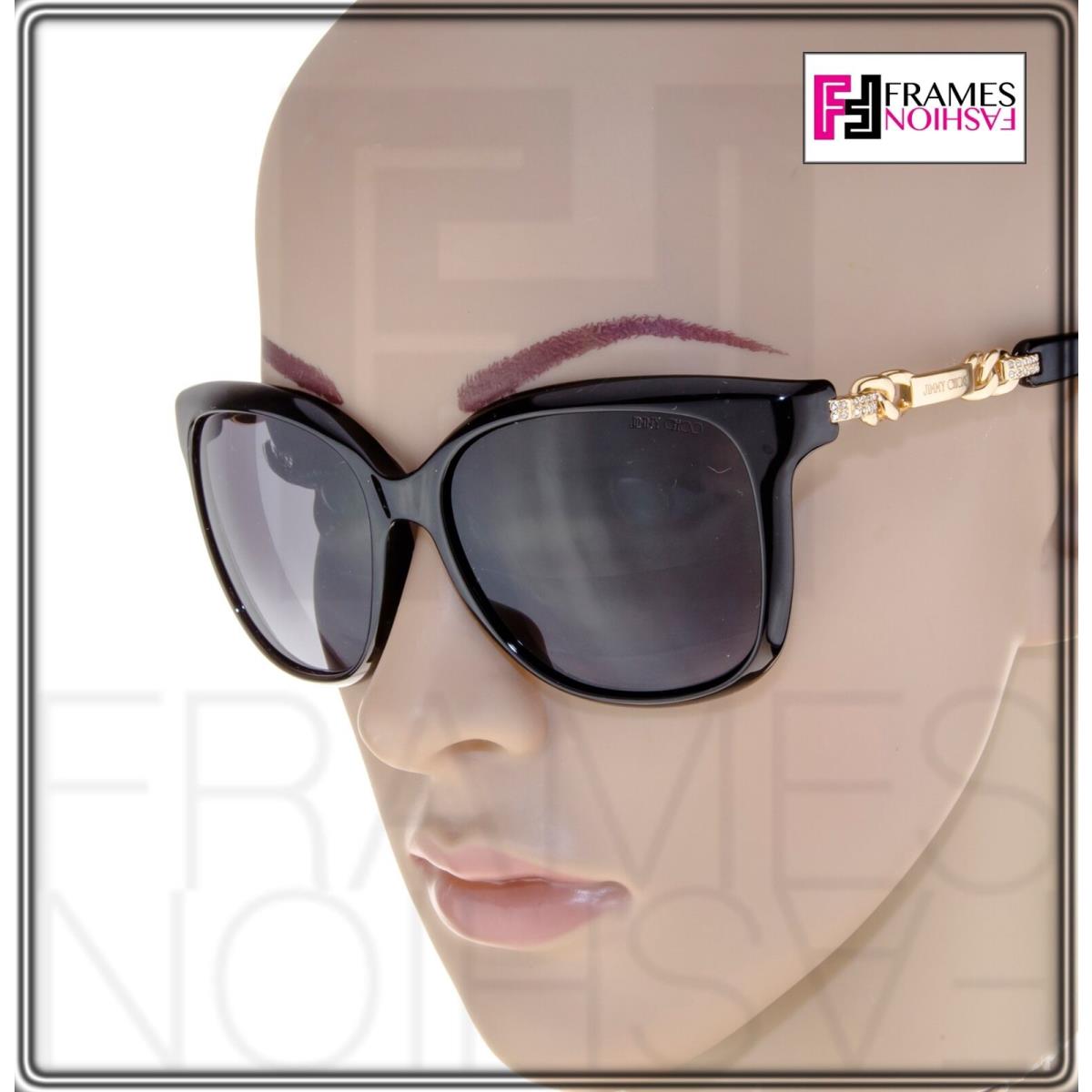 Jimmy Choo Bella Black Gradient Square Sunglasses Gold Chain Crystal