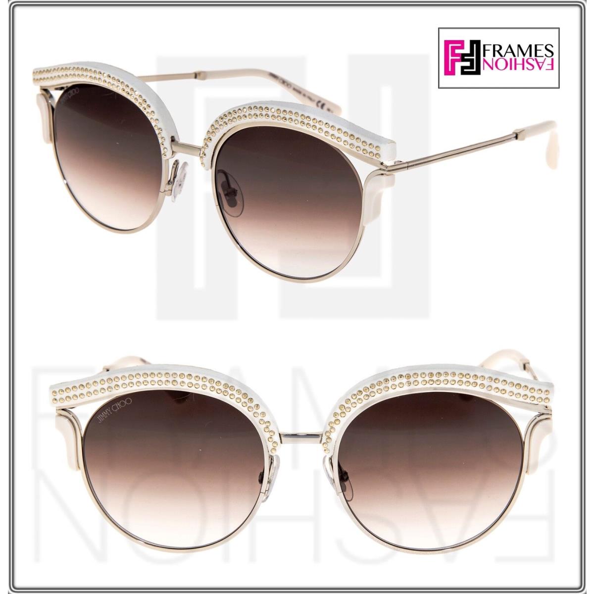 Jimmy Choo Lash Silver Taupe Leather Glitter Stud Metal Cat Eye Sunglasses