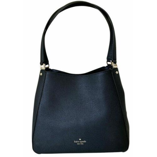 Kate Spade Leila Black Pebble Leather Triple Compartment Satchel Handbag Purse