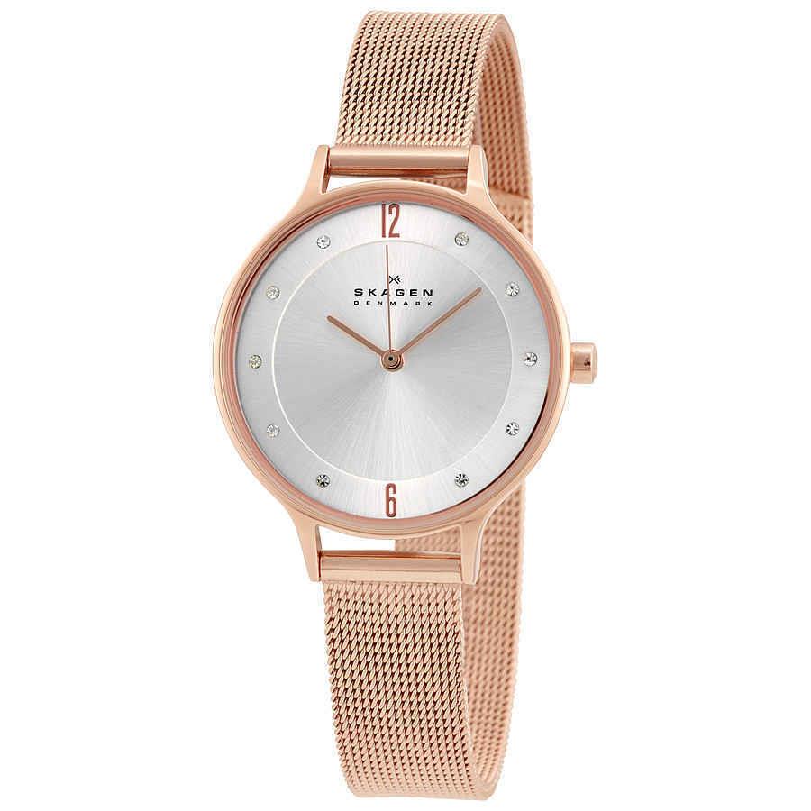 Skagen Anita Silver Dial Rose Gold-tone Ladies Watch SKW2151 - Dial: Silver, Band: Rose Gold-tone, Bezel: Rose Gold-tone