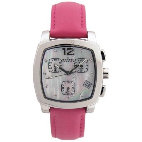 Skagen 557SSLLP Chronograph Mother of Pearl Dial Pink Leather Women`s Watch
