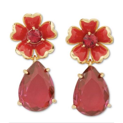Kate Spade Red Blushing Blooms Flower Drop Earrings Stone JM210