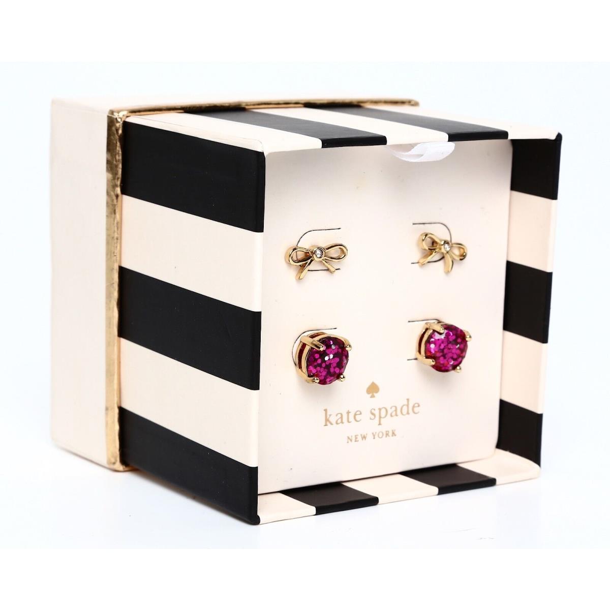 Kate Spade Pink Glitter Gold Plated Set of 2 Womens Stud Earrings 1993