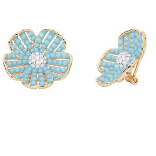 Kate Spade Glistening Petals Stud Earrings Gold Tone Turquoise JM502