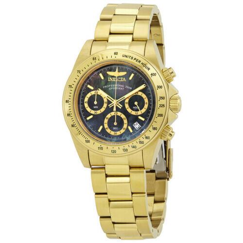 Invicta Speedway Chronograph Black Mop Dial Men`s Gold Tone Watch 28670 - Black Dial, Gold Band