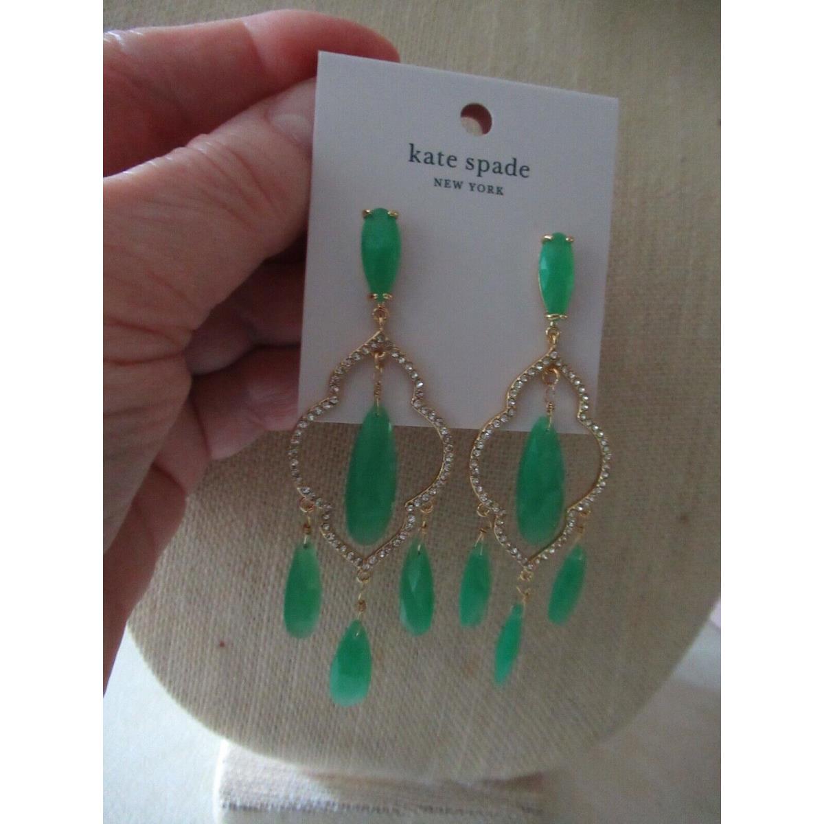 Kate Spade Lantern Gems Green Resin/ Shiny Metal/ Glass Chandelier Earrings