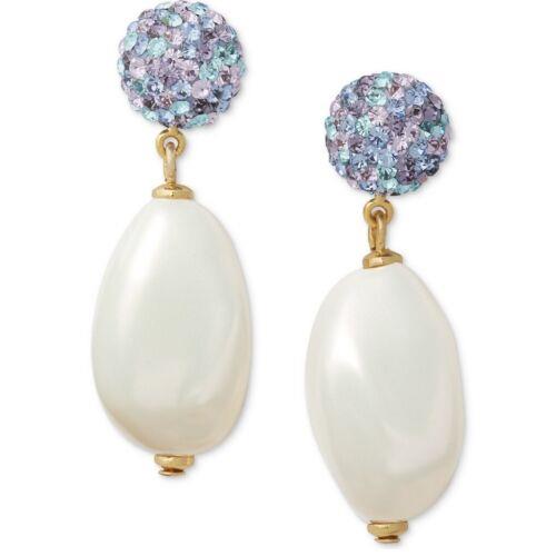 Kate Spade Gold Tone Pave Fireball Pearl 1-2/5 Drop Earrings sp5