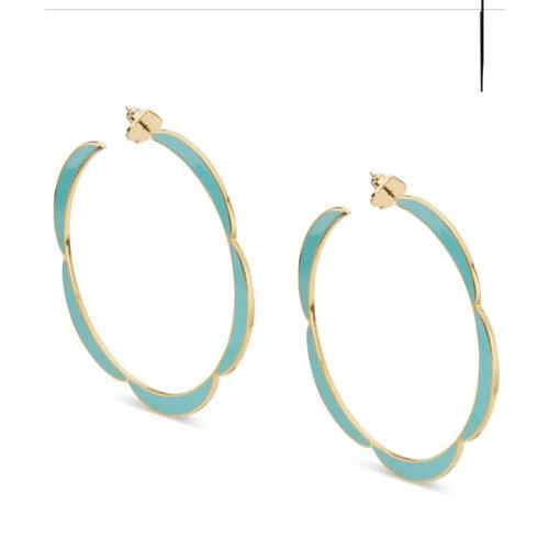 Kate Spade Scalloped Turquoise Enamel Gold Tone Hoop Earrings 2 1/2 Q6