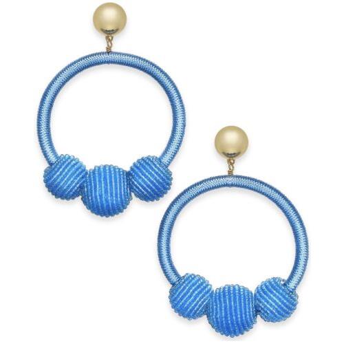 Kate Spade Thread Wrapped Loop Ball Statement Drop Earrings Blue M82