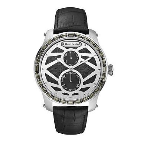 New-marc Ecko Silver Tone Black Leather Band The Runaway WATCH-M15011G1
