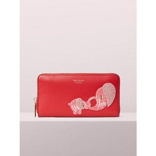 Kate Spade Beaded Tiny Baby Elephant Continental Zip Red Wallet