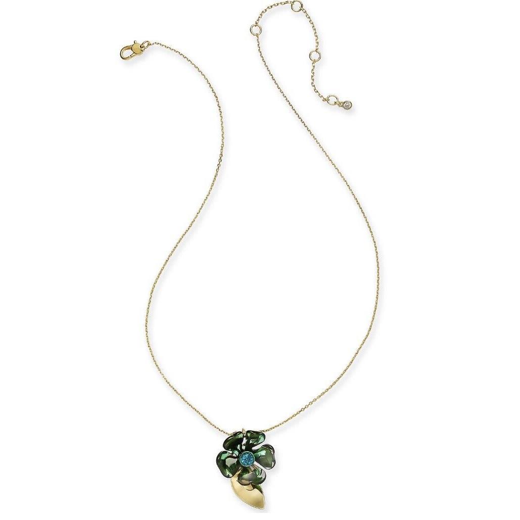 Kate Spade Gold Tone Green Crystal Flower Pendant Necklace 16 1 z 121