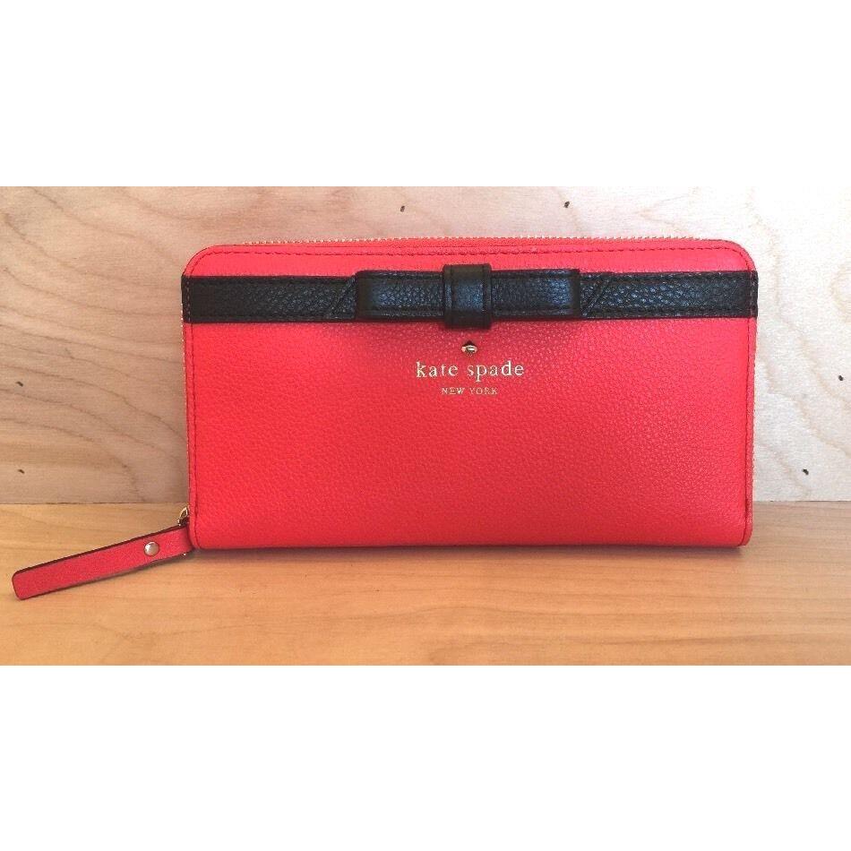 Kate Spade York Cobble Hill Bow Lacey Continental Wallet Geranium Zip Around