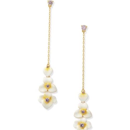 Kate Spade Gold Tone Cubic Zirconia Flower Long Chain 3 Drop Earrings sp4