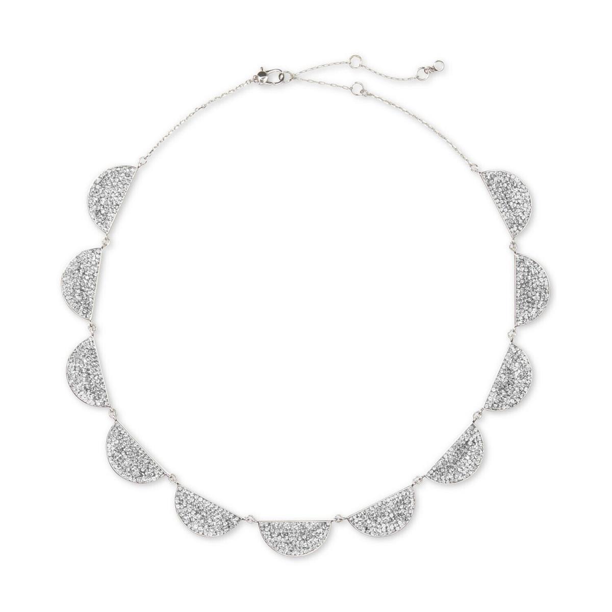 Kate Spade Silver Crystal Mod Scallop Pave Statement Necklace