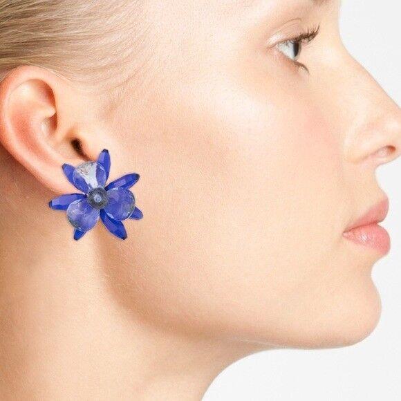 Kate Spade Blooming Brilliant Floral Earrings Blue Cobalt Vibrant Huge Flowers