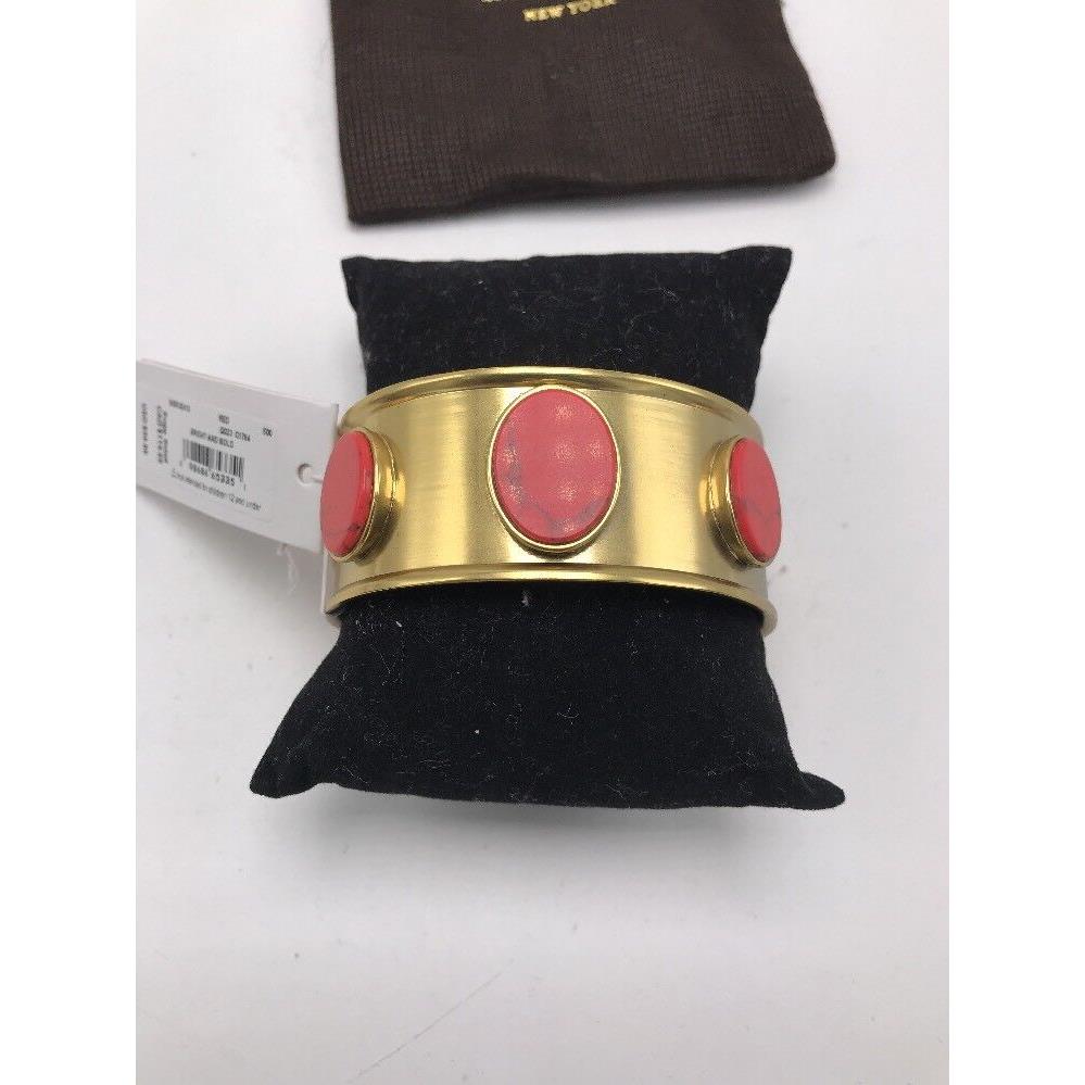 Kate Spade Bright Bold Cuff Bracelet Orange Reddsh Stone Over Gold Cuff A1